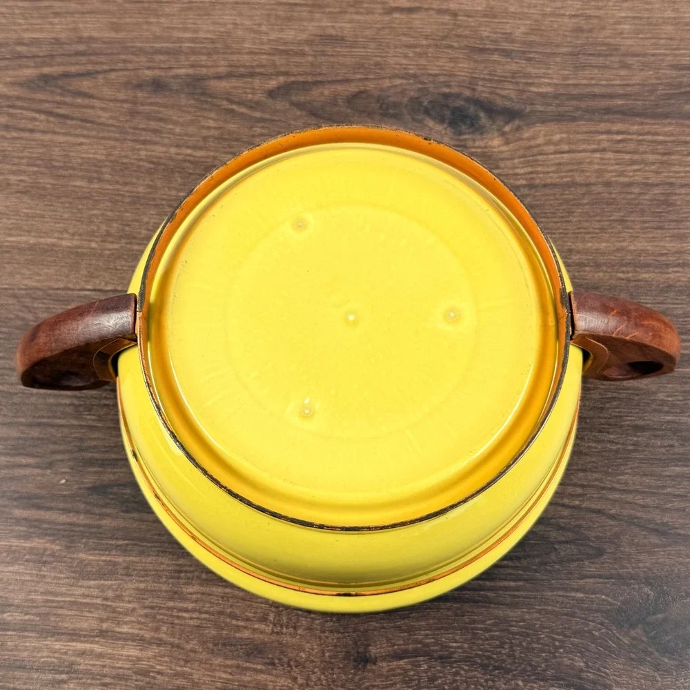 Bauer Pottery Chartreuse Casserole Lid Copper Wood Stand California